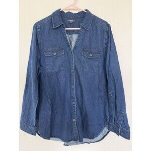 NYDJ Dark Blue Denim Button Down Shirt Chambray Western Casual Top Size Large